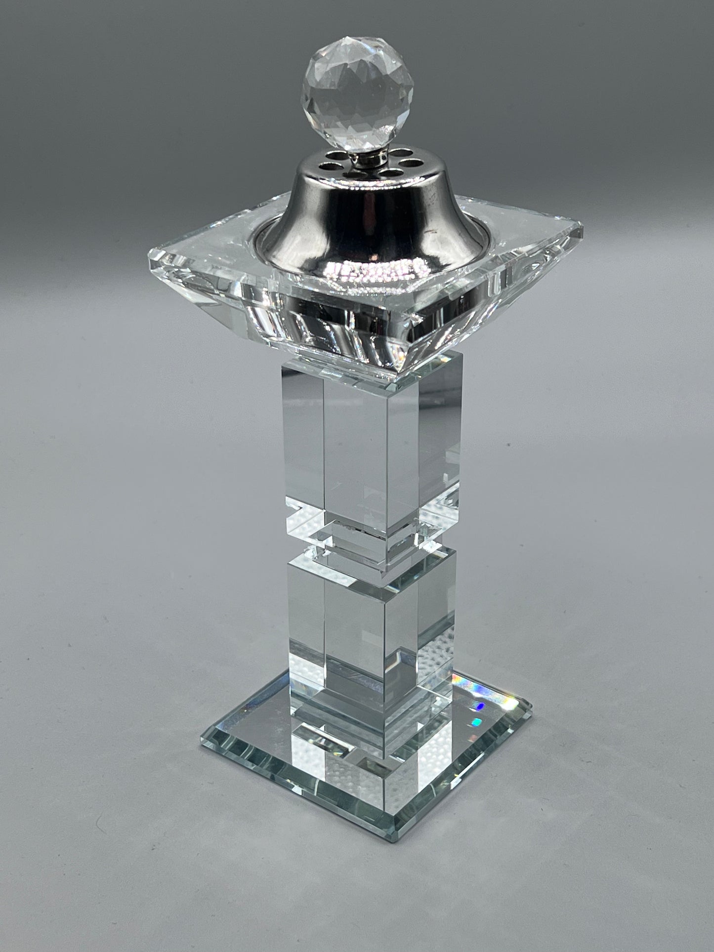 Porte-Encens en Verre Argenté 23,5 cm