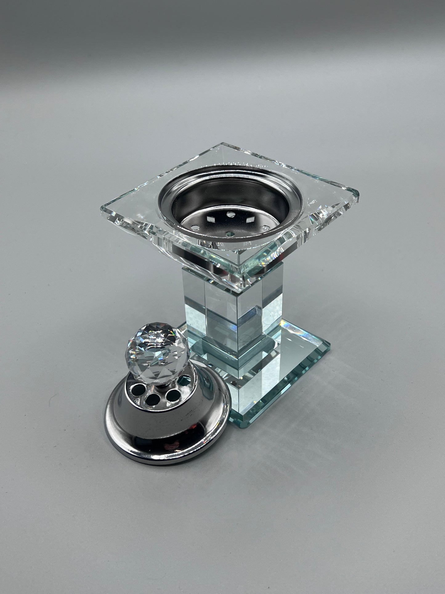 Porte-Encens Verre Argenté 16 cm