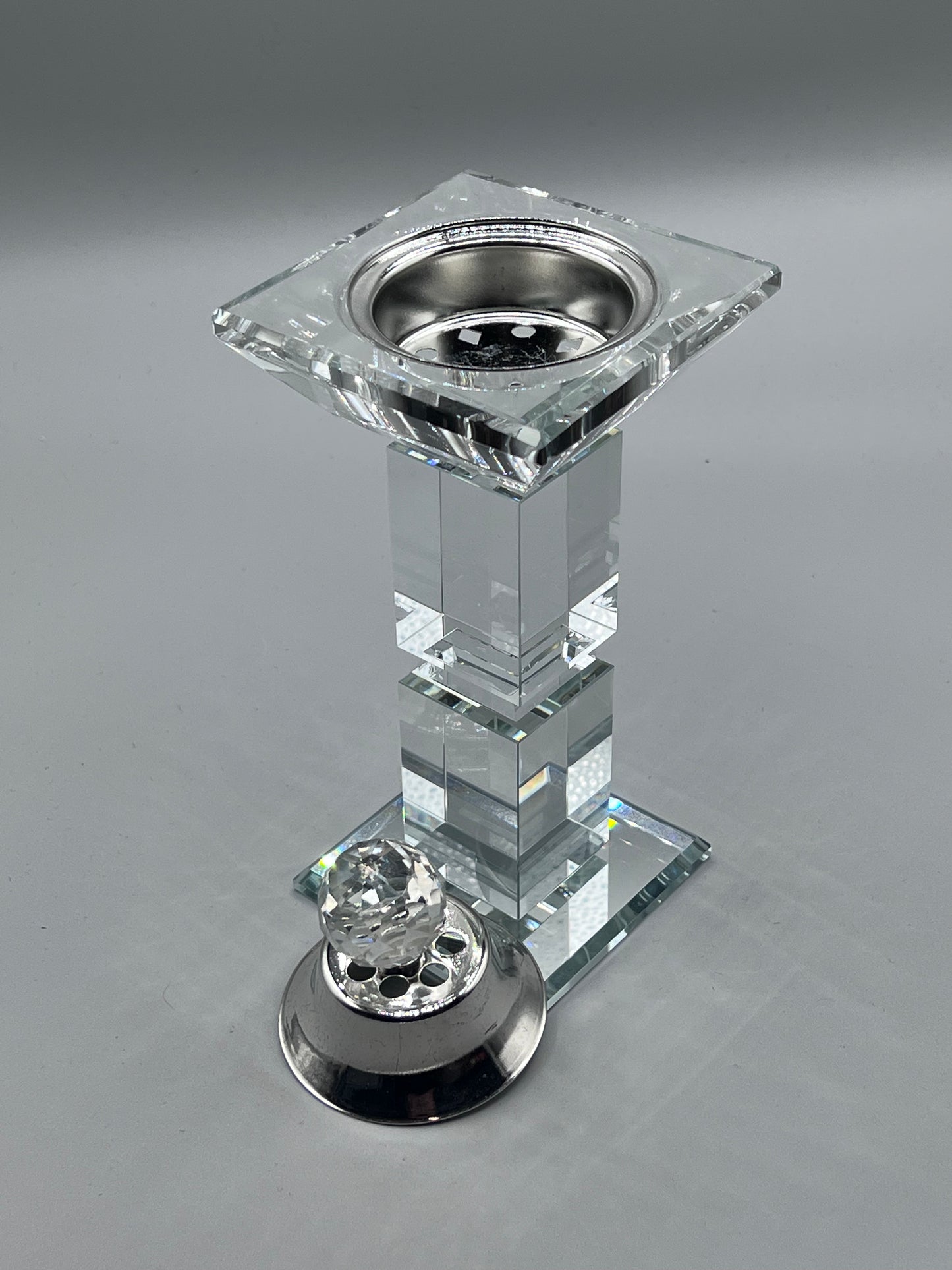 Porte-Encens en Verre Argenté 23,5 cm