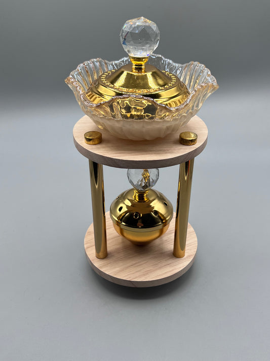 Porte-Encens Bois Doré 25,5 cm avec rangement encens.