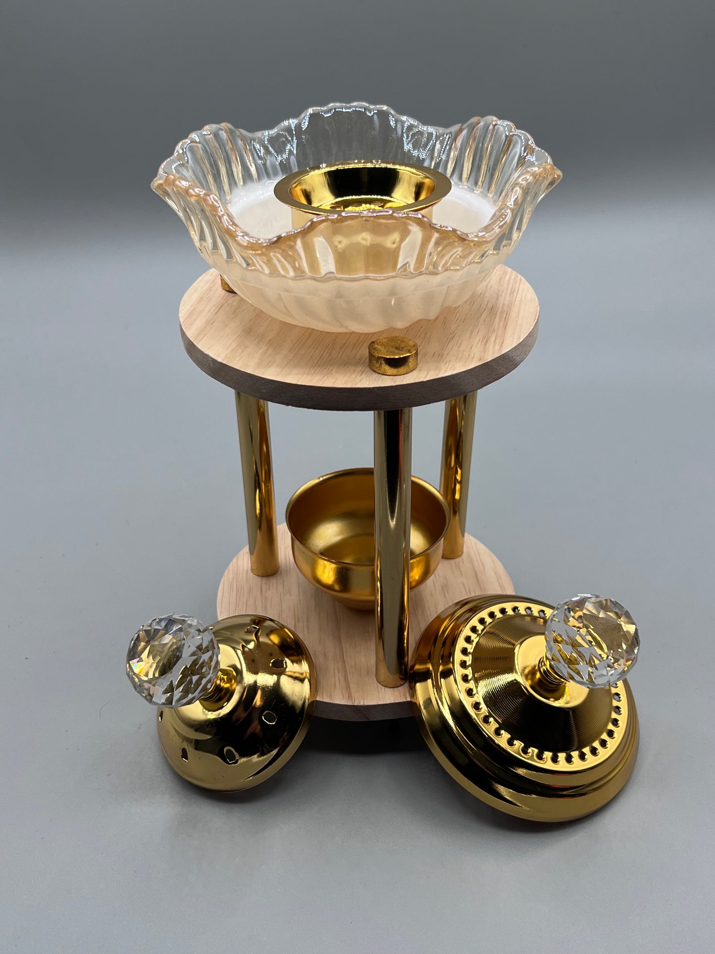 Porte-Encens Bois Doré 25,5 cm avec rangement encens.