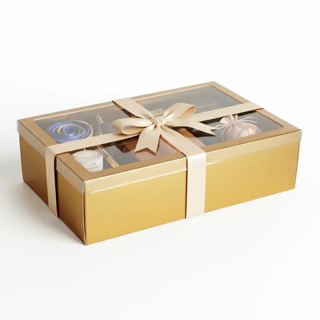 Boîte à Offrir 40×30x11 cm Carton Blanc et Couvercle Transparent