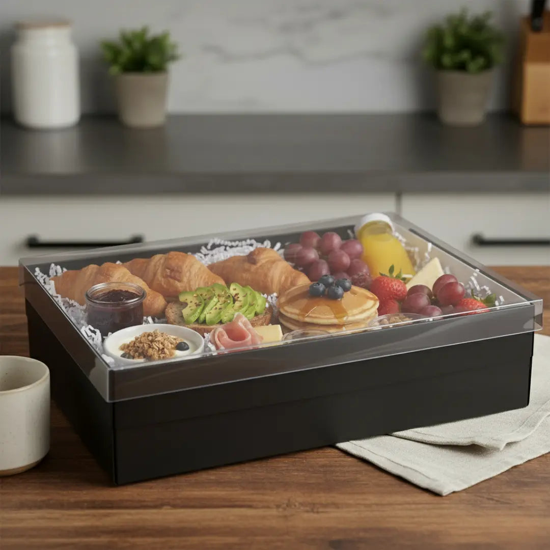 Boîte à Offrir 40×30x11 cm Carton Blanc et Couvercle Transparent